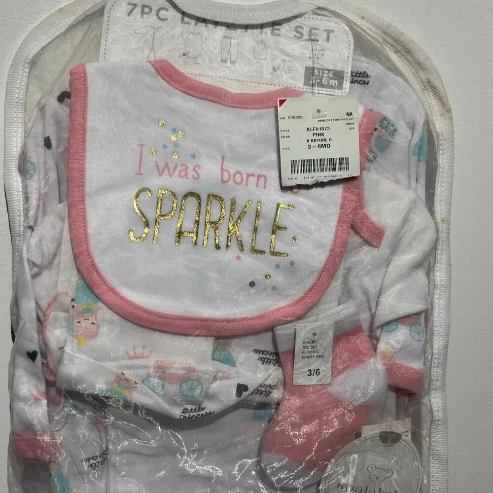 Koala Baby 7PC Layette Set Pink White Sparkle Princess 3-6‎ Months KLF01873